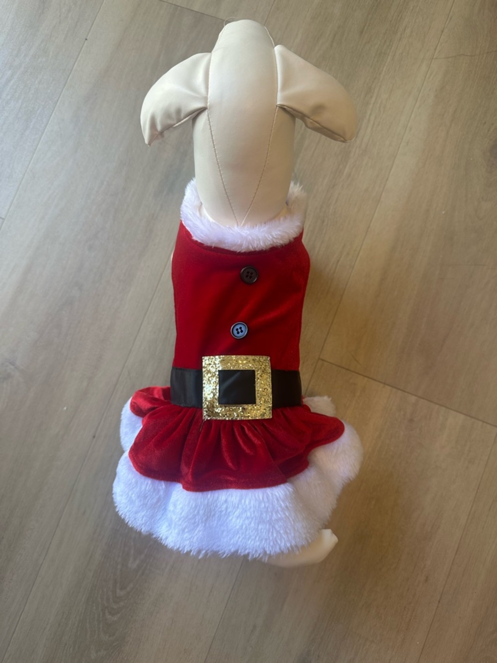 Red Santa Dress Dog Costume with Gold Buckle